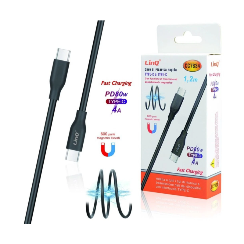 USB-C to USB-C Cable LinQ CC7834 – 80W 1.2m Black USB-C to USB-C Cable LinQ CC7834 – 80W 1.2m Black