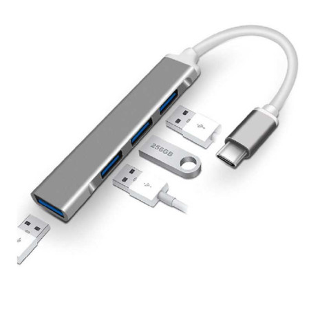 HUB Type-C 4 en 1 pour Ordinateur Portable 4 Ports USB 3.0 - Gris Souris