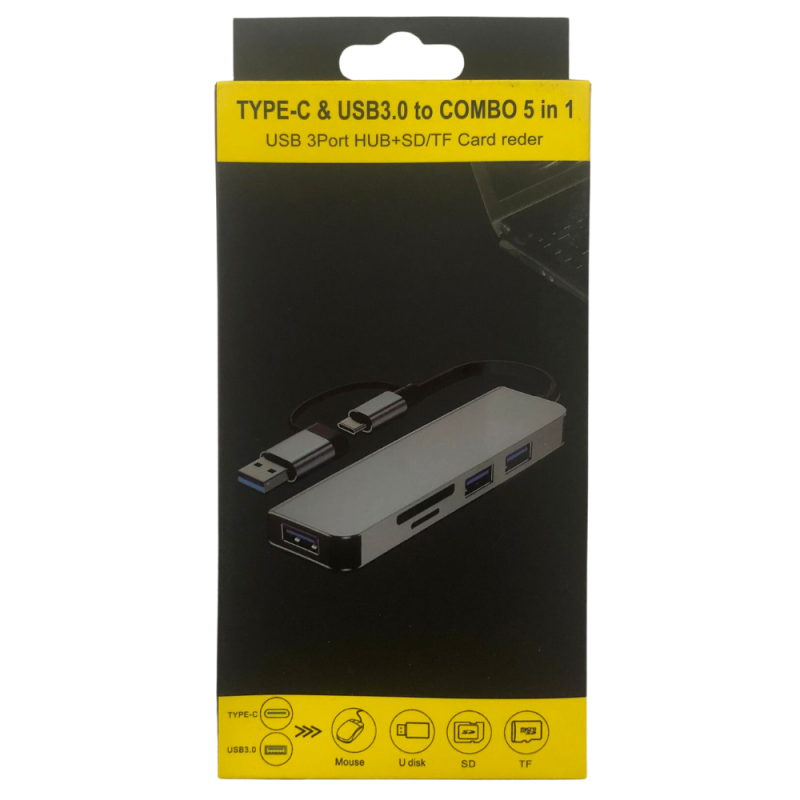 USB-C/USB hub ECO 5-in-1 – 2x USB 2.0, USB 3.0, SD, microSD