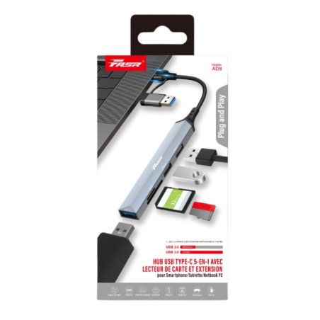 Adaptateur Multifonction 5-en-1 USB & Type-C Combo vers SD / TF / USB - FASR AD8