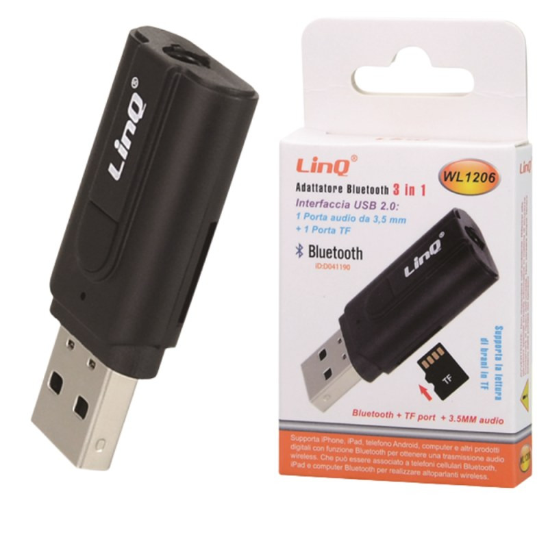 Adaptateur audio 3-en-1 LinQ WL1206 – Bluetooth, TF, jack 3,5 mm, USB 2.0 Adaptateur audio 3-en-1 LinQ WL1206 – Bluetooth, TF, jack 3,5 mm, USB 2.0