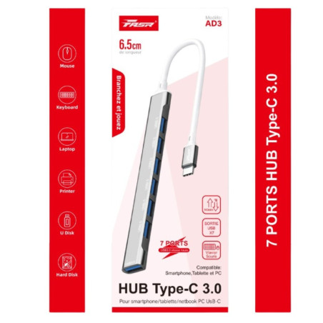 USB-C Hub FASR AD3 – 7 Ports USB 2.0 / USB 3.0