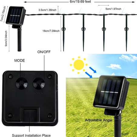 Guirlande Solaire LED à Étoiles - 100 LED 12m - Lumière Chaude avec 8 Modes - 3W · Smarty Paris