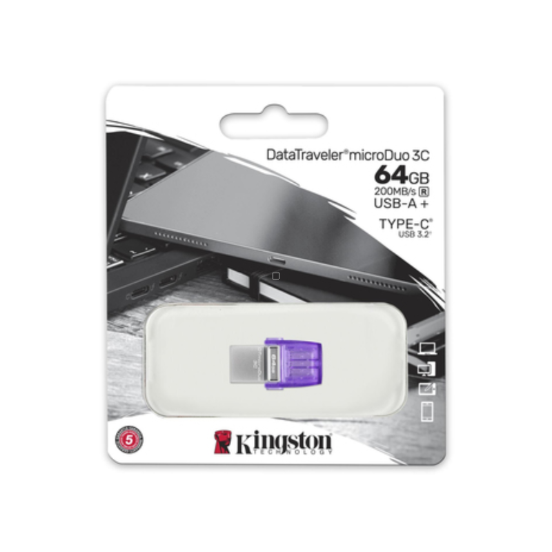 Clé USB Kingston DataTraveler microDuo 3C 64 Go USB + USB-C (Type-C) Violet Clé USB Kingston DataTraveler microDuo 3C 64 Go USB + USB-C (Type-C) Violet