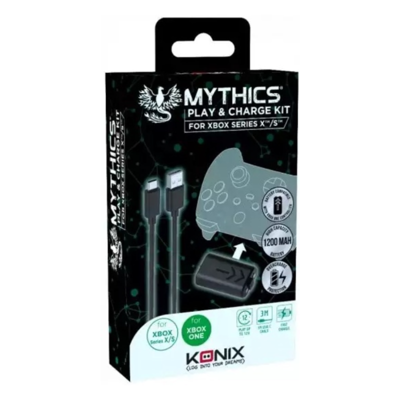Play & Charge Kit Konix Mythics – Xbox Series X/S/One Black
