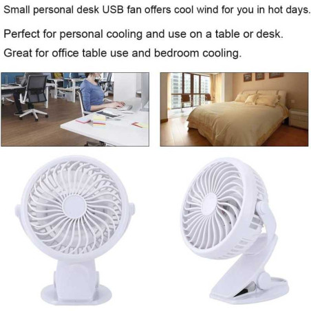 Mini Ventilateur de Bureau 3" USB Silencieux avec Pince AF-01 - Blanc · Smarty Paris