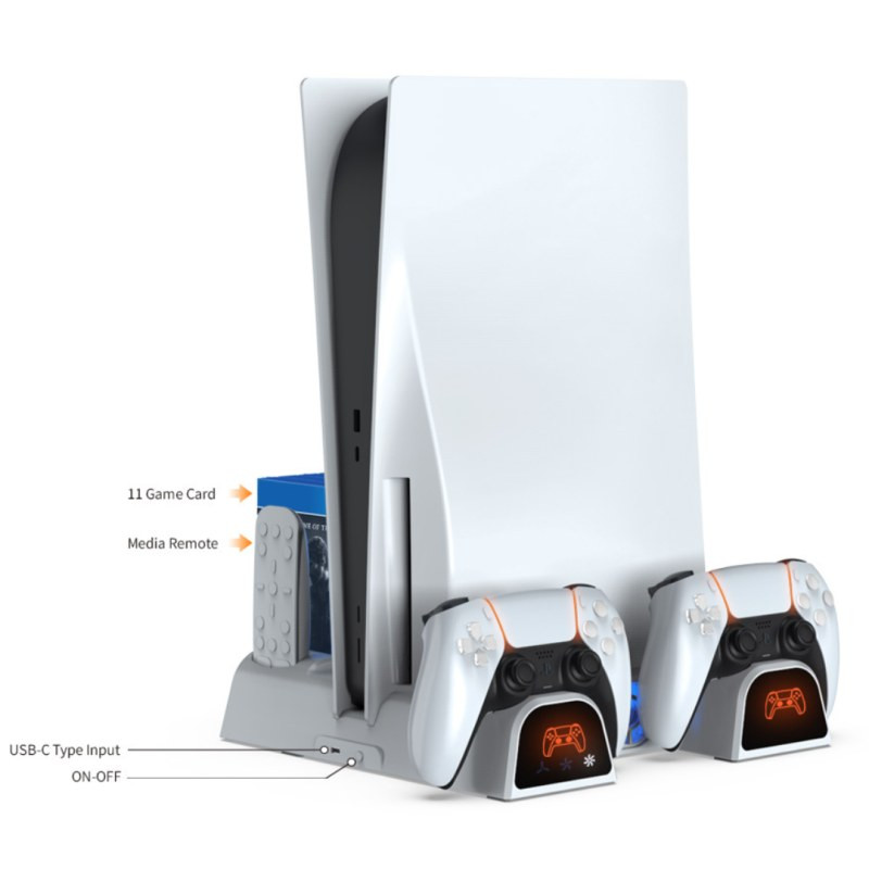 Console Stand Dobe TP5-3532D – PS5/PS5 Slim/PS5 Pro, 2-controller charging, LED, game storage