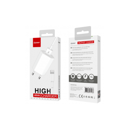 Kit Chargeur Lightning à Recharge Rapide - D-power J8505 - 1A Blanc -