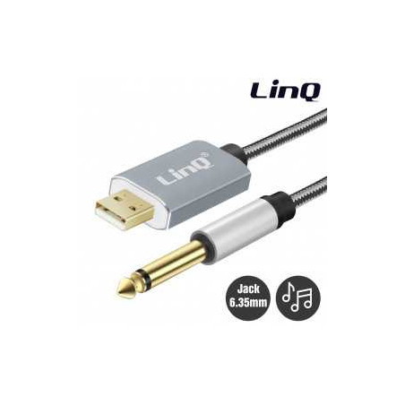 Câble Audio USB Mâle / Jack 6.35mm Mâle Nylon Tressé 3m LinQ KL6308U R
