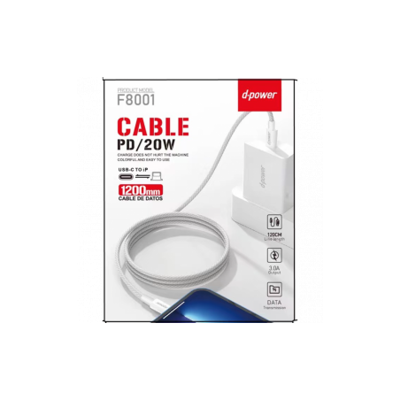 Câble Nylon Tressé - D-power F8001 - 1.2M Blanc - Audio Ref A1495 | Sm