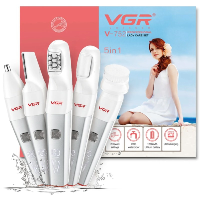 Trimmer VGR V752 – 5-in-1 waterproof kit for women, White Trimmer VGR V752 – 5-in-1 waterproof kit for women, White