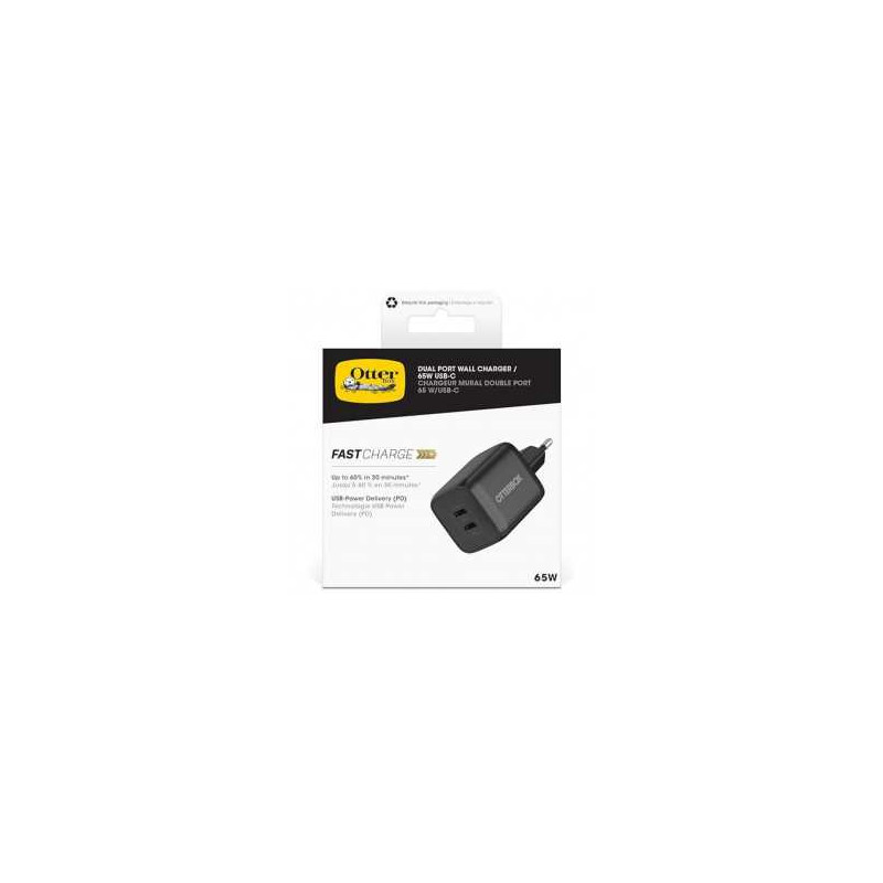 Adaptateur Secteur OtterBox Standard EU USB-C PD Chargeur Mural Avec 2 Ports 65W - Noir