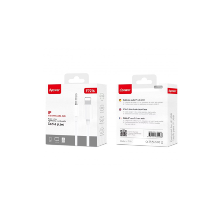 Câble Lightning / Jack 3.5mm - D-power F7216 - 1.2M - Blanc - Alimenta