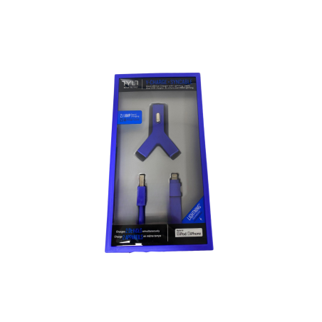 Kit Chargeur allume-cigare USB*2 + Cable Lighting TYLT 2.1A MFi - Bleu