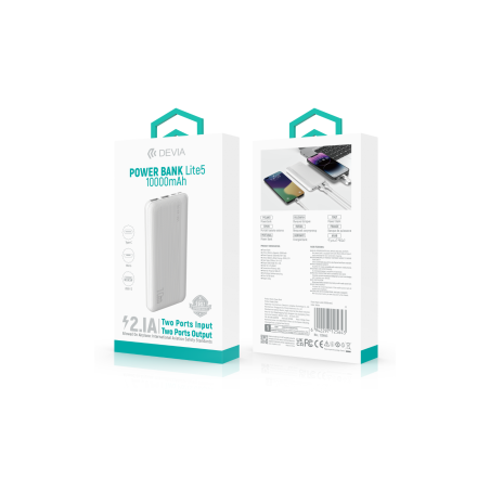 Power Bank 10000 mAh - Devia Kintone Series V5 - Blanc - Alimentation