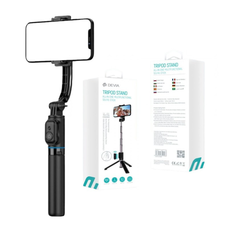 Trépied selfie stick Devia – Bluetooth 360° avec télécommande