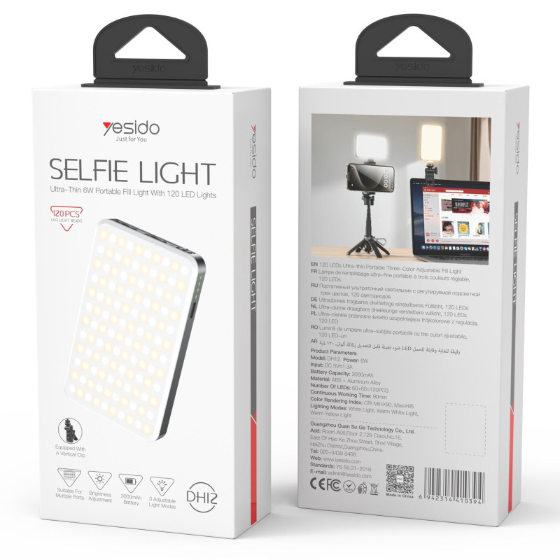 Mini LED Selfie Light YESIDO D10 DH12 – 120 LEDs 3000mAh 180° Mini LED Selfie Light YESIDO D10 DH12 – 120 LEDs 3000mAh 180°