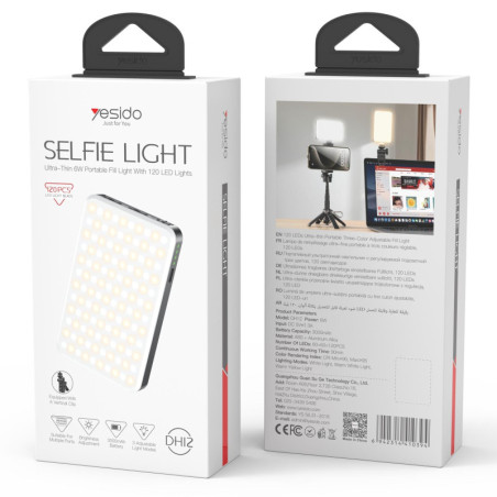 Mini LED Selfie Light YESIDO D10 DH12 – 120 LEDs 3000mAh 180°