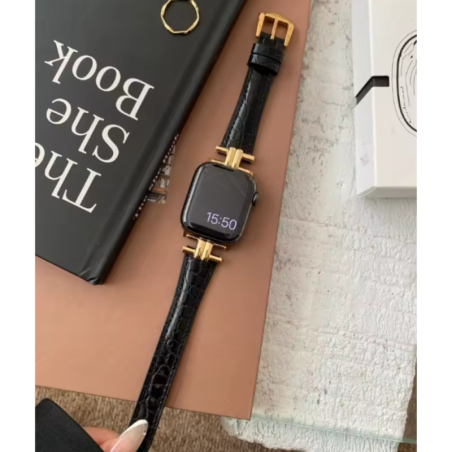 Apple Watch Band ECO Buckle – Black and Gold Genuine Leather
