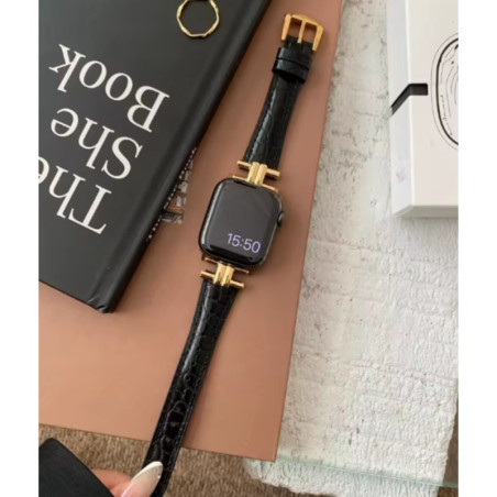 Bracelet Apple Watch ECO à boucle – cuir véritable noir et or