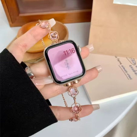 Bracelet Apple Watch ECO fleurs creuses – rose et or