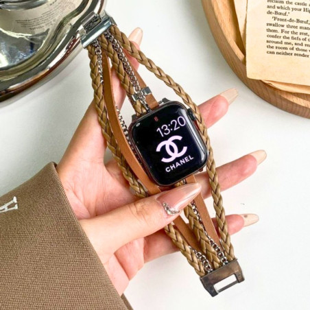 Bracelet tressé ECO pour Apple Watch – Cuir véritable marron