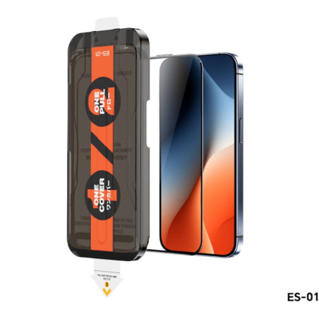 Verre trempé REMAX ES-01 – Anti-bulles 9H avec kit de pose auto pour iPhone 15 à iPhone 17