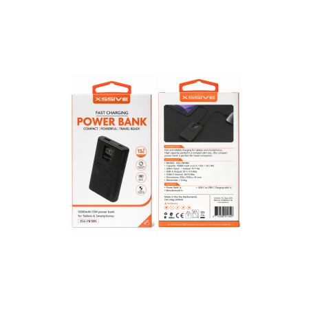 Power Bank 5000mAh 15W avec Câble USB-C XSSIVE XSS-PB18N - Noir - Alim