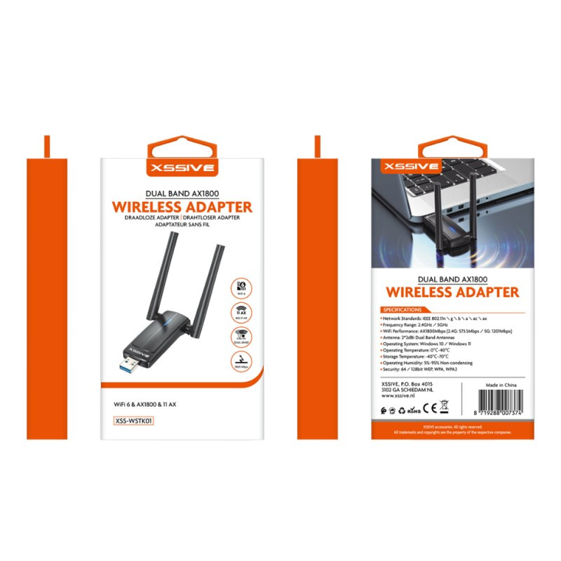 Adaptateur Wi-Fi 6 USB Xssive XSS-WSTK01 – Dual Band 1800 Mbps Adaptateur Wi-Fi 6 USB Xssive XSS-WSTK01 – Dual Band 1800 Mbps