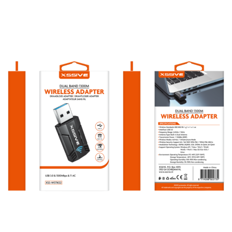 Adaptateur WiFi USB Dual Band 1300M USB 3.0 Antenne Double Xssive XSS-WSTK02