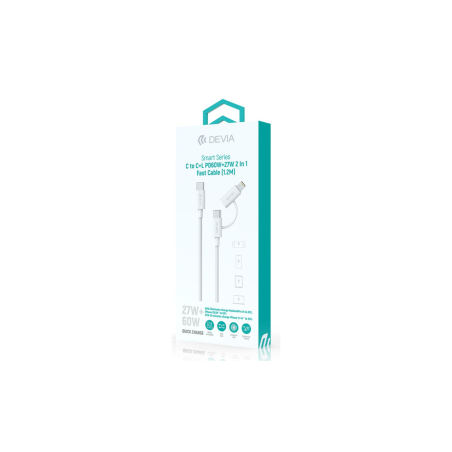 Câble 2-en-1 Type-C vers Type-C & Lightning Devia - 60W - 1.2M - Blanc