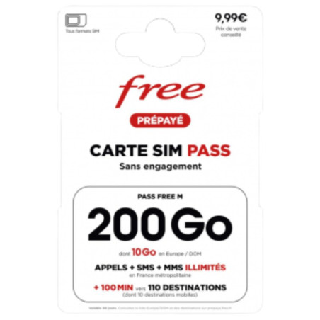 Carte SIM prépayée Free 200 Go illimité | Smarty
