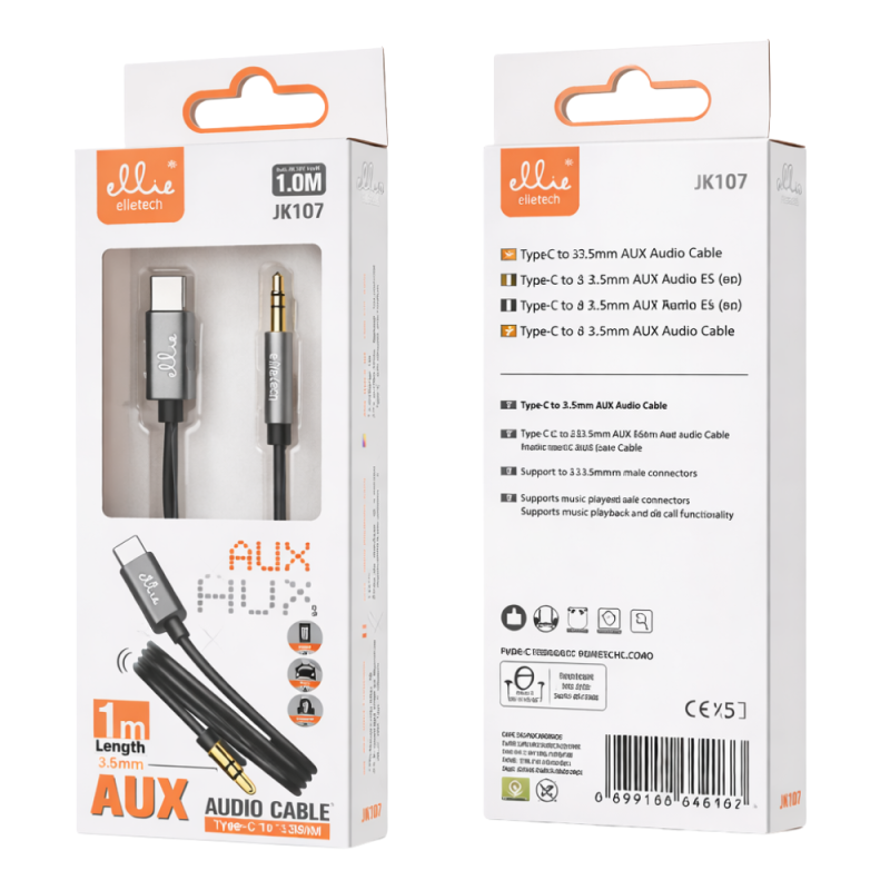 Câble Audio Type C vers Jack 3.5MM 1M - Ellietech - JK107 Câble Audio Type C vers Jack 3.5MM 1M - Ellietech - JK107