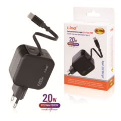 Chargeur de Voyage 20W avec Câble Télescopique Type-C LinQ AC2062 - Au