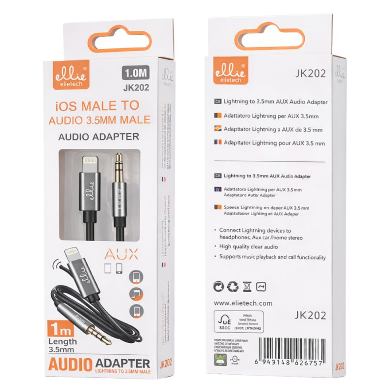 Câble audio Ellietech JK202 – Jack 3,5 mm vers iOS 1 m Câble audio Ellietech JK202 – Jack 3,5 mm vers iOS 1 m