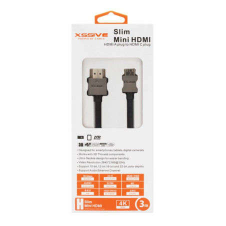 Mini HDMI Cable XSSIVE XSS-MiniHDMI3M – 4K HDMI-A/HDMI-C 3m Black