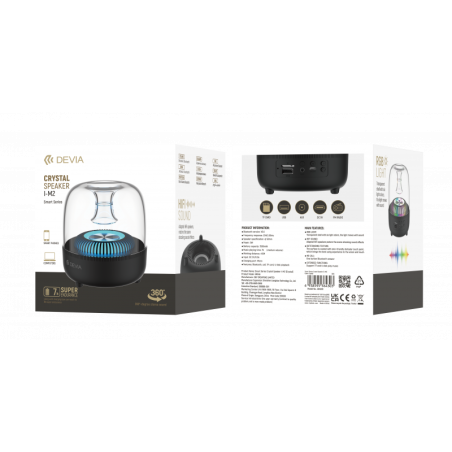 Enceinte Bluetooth portable Devia Smart Series Crystal – USB, TF, AUX, FM, RVB