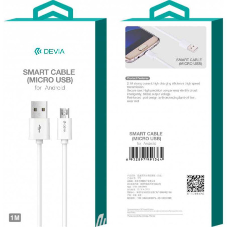Câble Micro USB Devia 1 m 2,1A blanc | Smarty