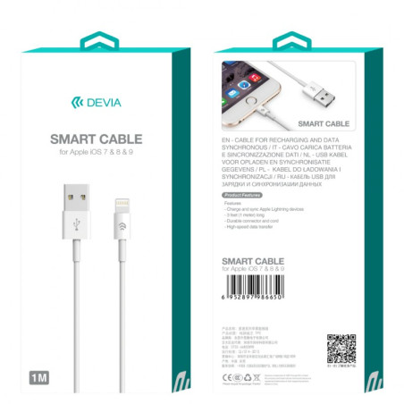 Câble Lightning Devia 1 m 2,1A blanc | Smarty