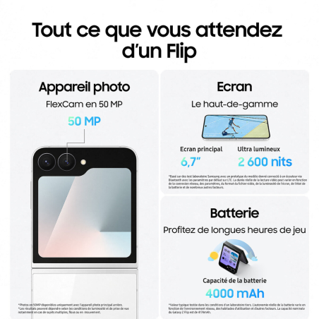 Samsung Galaxy Z Flip7 FE 256 Go Blanc SM-F761B - Neuf
