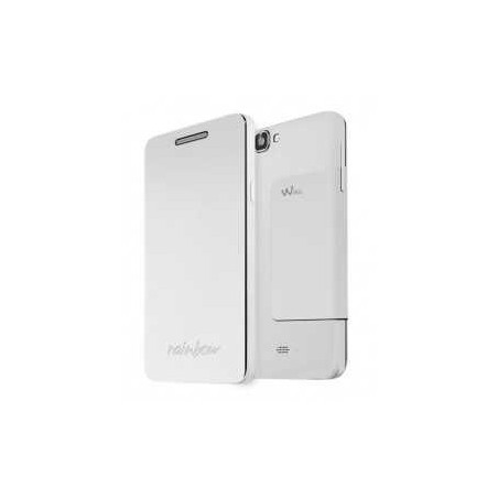 Etui Rabat Portefeuille Stand Back Cover Wiko Rainbow Blanc - Mémoires