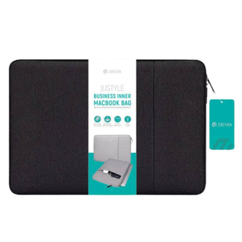 Housse intérieure Devia Justyle Business – MacBook/PC 15,4 à 16,2 pouces Noir