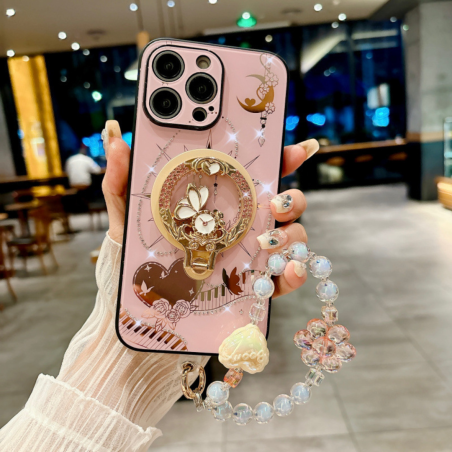 Coque de Protection magnétique pour iPhone + Support décoratif + Bracelet perlé – Style Rose élégant — ECO · Smarty Paris 18e