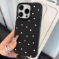 Coque de Protection pour iPhone en texture "Litchi" noir classique - Pois blancs