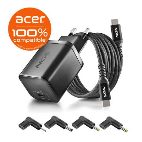 Chargeur GAN 65W avec Cable 1,5M USB-C et 4 Embouts Ordinateur Portable ACER NGS BUD 65W-AC - Noir — NGS · Smarty Paris 18e