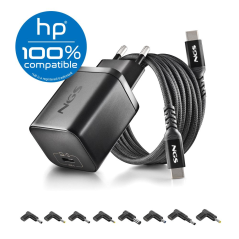 Chargeur GAN 65W avec Cable 1,5M USB-C et 8 Embouts pour Ordinateur Portable HP NGS BUD 65W-H - Noir — NGS · Smarty Paris 18e