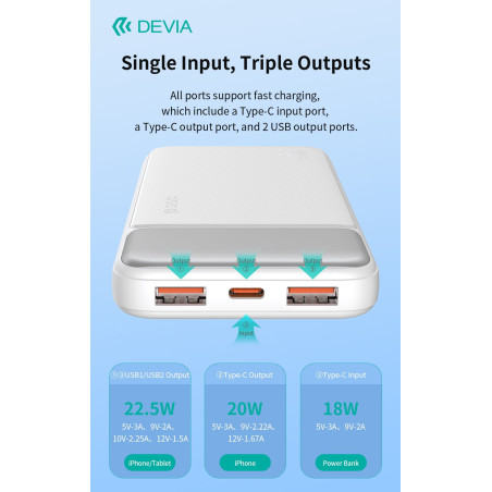 Power Bank 10000 mAh 22.5W Series Digital Display Compatible avec Type C / USB / Micro Devia série S… — Devia · Smarty Paris 18e