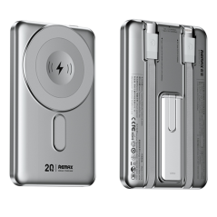Power Bank Magnétique 5000mAh REMAX CX-1 15W avec câbles Lightning + USB-C + support intégré - Argent — REMAX · Smarty Paris 18e