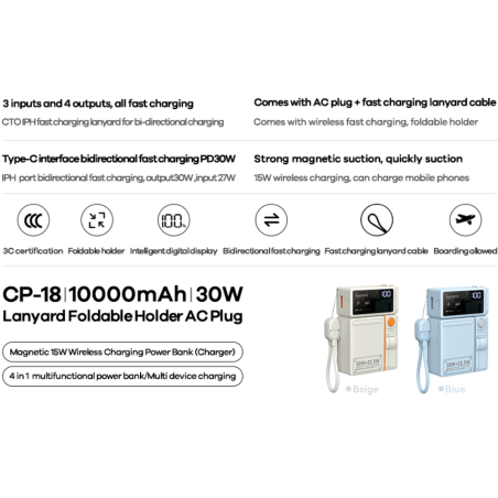 Power bank avec chargement sans fil Remax + Chargeur secteur universel 10000mAh 30W CP-18 (SPEC USA)… — REMAX · Smarty Paris 18e