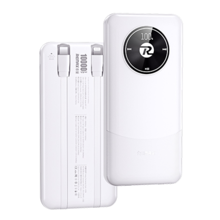 Power bank 10000mAh REMAX RPP-37 20W+22.5W avec 2 câbles de charge rapide intégrés - Blanc — REMAX · Smarty Paris 18e